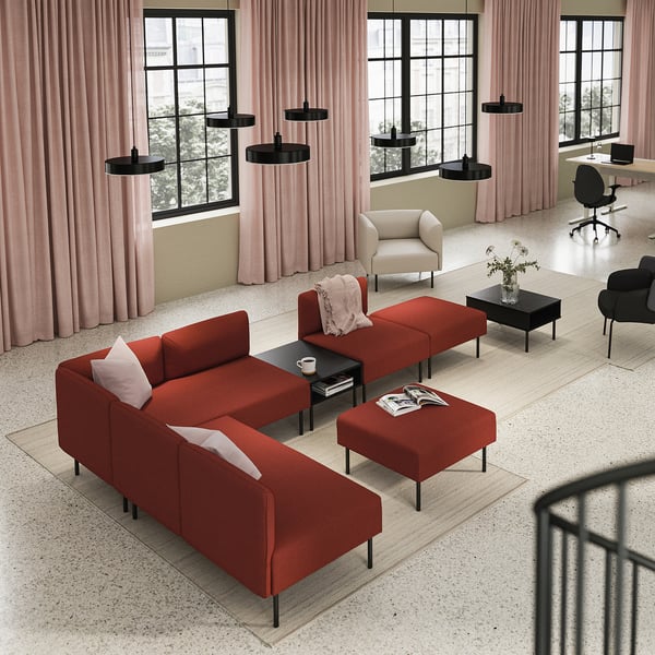 LILLEHEM 6-seat modular sofa with side table, Gunnared/brown-red metal, 220x342 cm