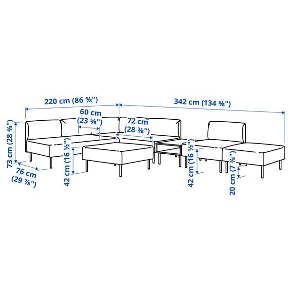 Ikea LILLEHEM - 6 seater sectional sofa/table, Vissle/beige wood
