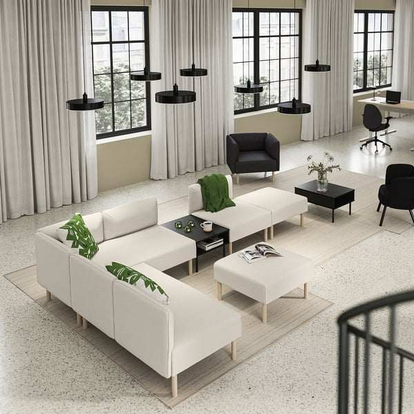LILLEHEM 6-seat modular sofa with side table, Vissle/beige wood, 220x342 cm