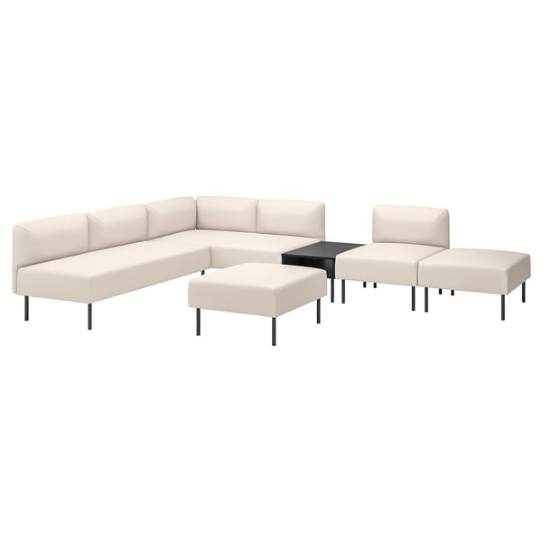 LILLEHEM 6-seat modular sofa with side table, Vissle/beige metal, 220x342 cm