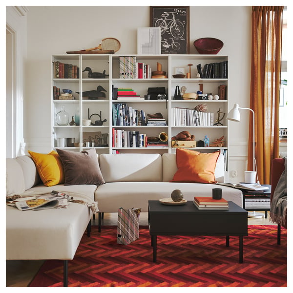LILLEHEM 6-seat modular sofa with side table, Vissle/beige metal, 220x342 cm