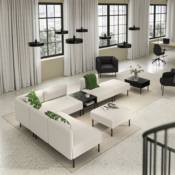 LILLEHEM 6-seat modular sofa with side table, Vissle/beige metal, 220x342 cm