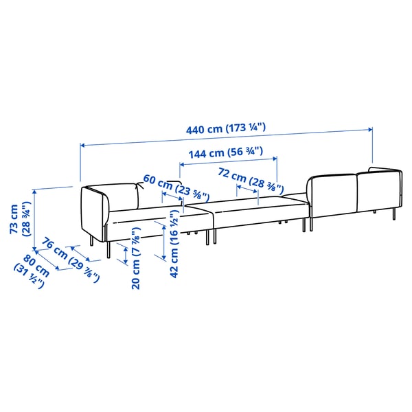 LILLEHEM 6-seat modular sofa, Vissle/beige wood, 440x73x80 cm
