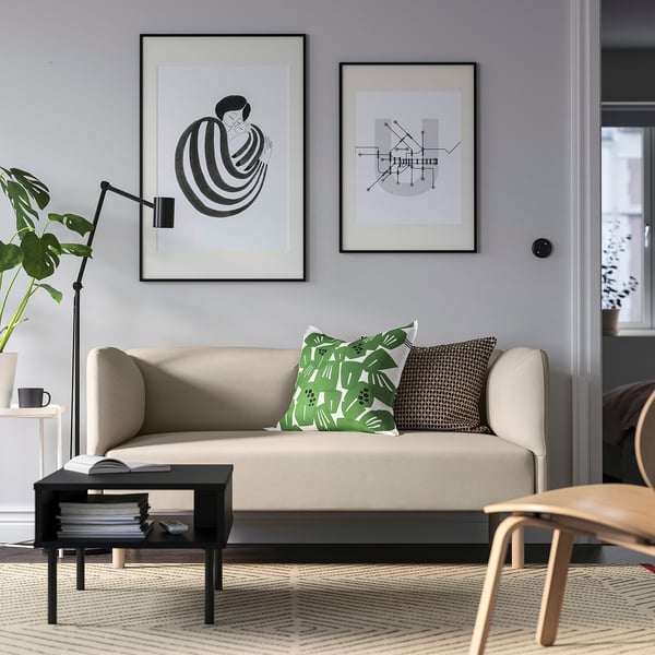 LILLEHEM - 2-seater sectional sofa, Vissle/beige wood