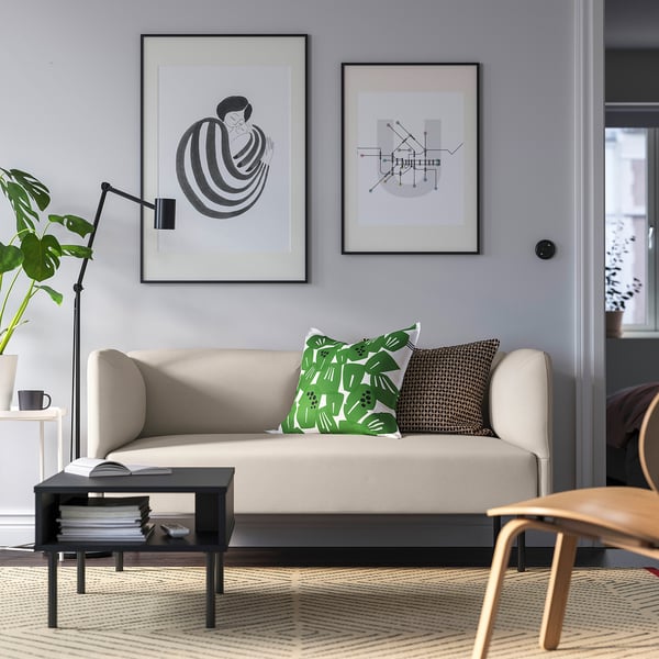 LILLEHEM - 2-seater sectional sofa, Vissle/beige metal