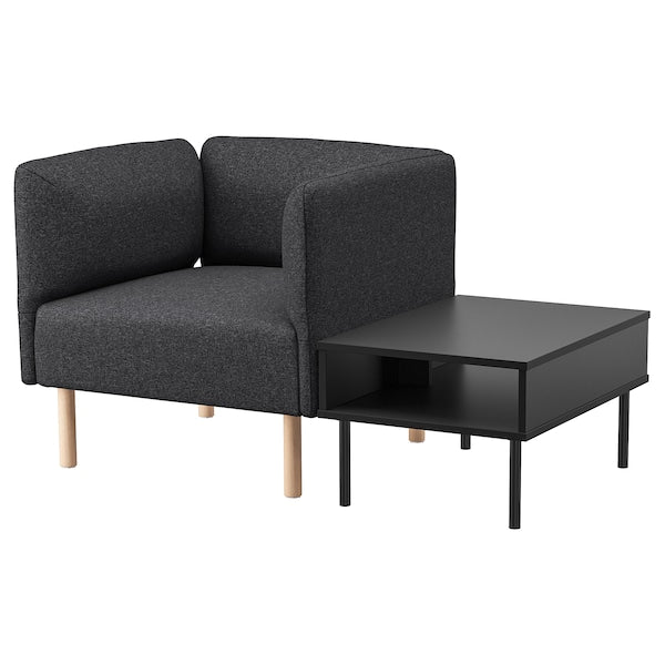 LILLEHEM - Armchair with coffee table, Gunnared dark grey/wood