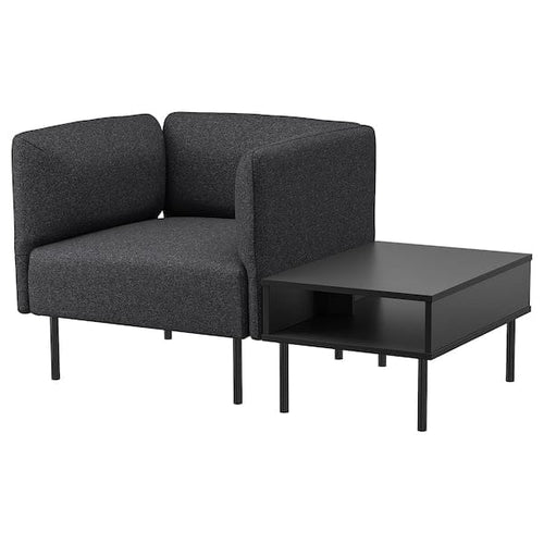 LILLEHEM - Armchair with coffee table, Gunnared dark gray/metal