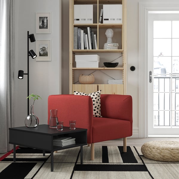 LILLEHEM armchair with side table, Gunnared brown-red/wood, 70x50 cm