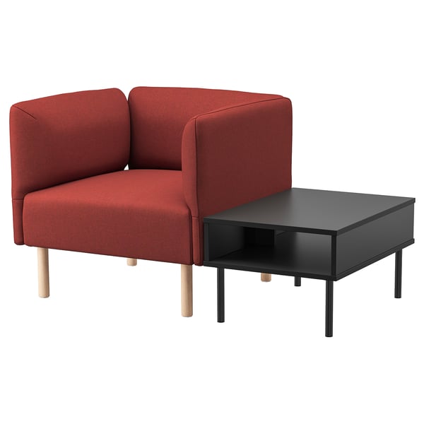 LILLEHEM armchair with side table, Gunnared brown-red/wood, 70x50 cm