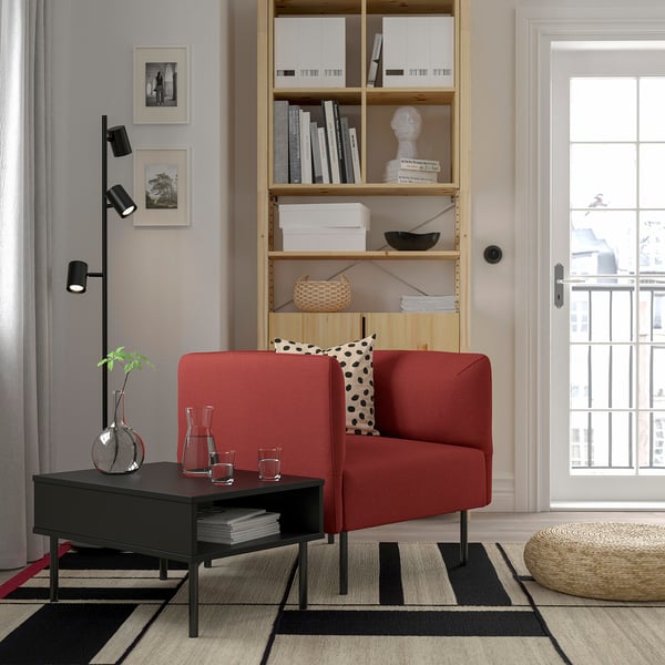 LILLEHEM armchair with side table, Gunnared brown-red/metal, 80x73x76 cm
