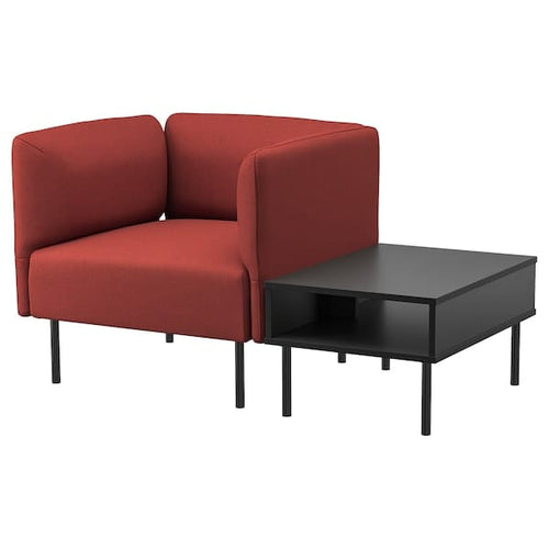 LILLEHEM - Armchair with coffee table, Gunnared brown-red/metal