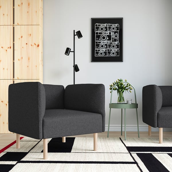 LILLEHEM armchair, Gunnared/dark grey wood, 80x73x76 cm