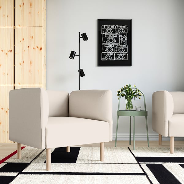 LILLEHEM armchair, Vissle/beige wood, 80x73x76 cm