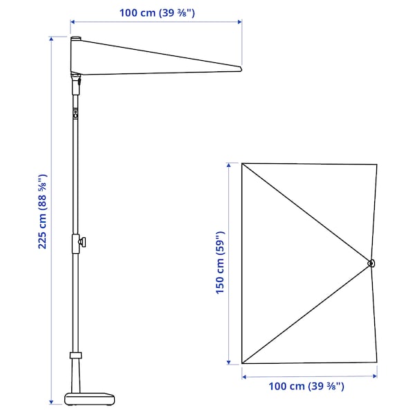 LILLEÖ / BRAMSÖN - Parasol with base, grey/black, 150 cm