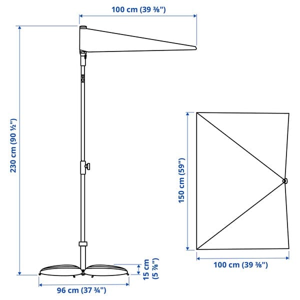 Ikea LILLEÖ / IGGÖN - Parasol with base, gray/dark gray,150x100 cm