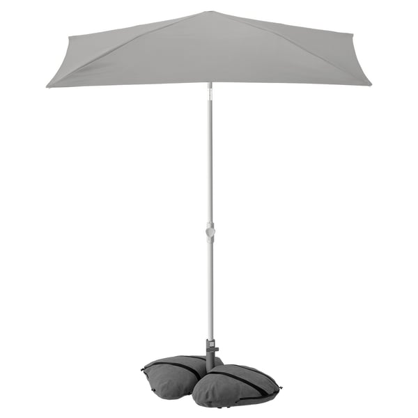 LILLEÖ / IGGÖN - LILLEÖ / IGGÖN Parasol with base, grey/dark grey, 150x100 cm