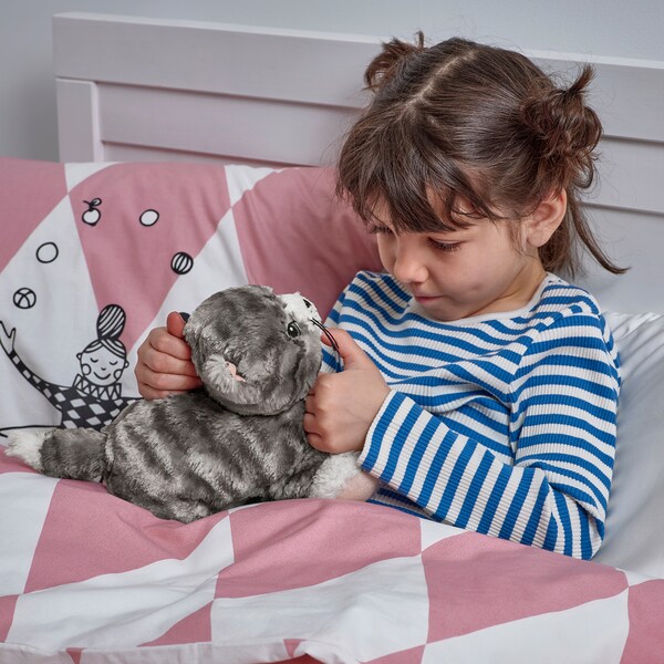 LILLEPLUTT - Soft toy, cat grey/white