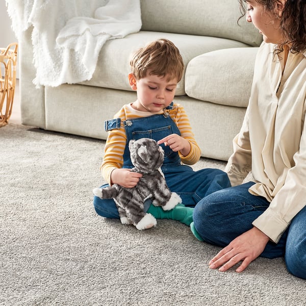 LILLEPLUTT soft toy, cat grey/white