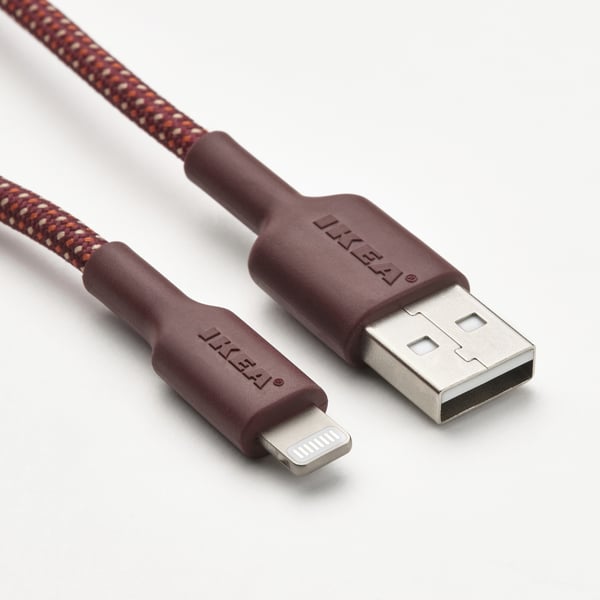 LILLHULT USB-A to lightning, dark red-brown, 1.5 m