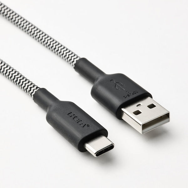 LILLHULT - USB-A to USB-C, black/white, 1.5 m