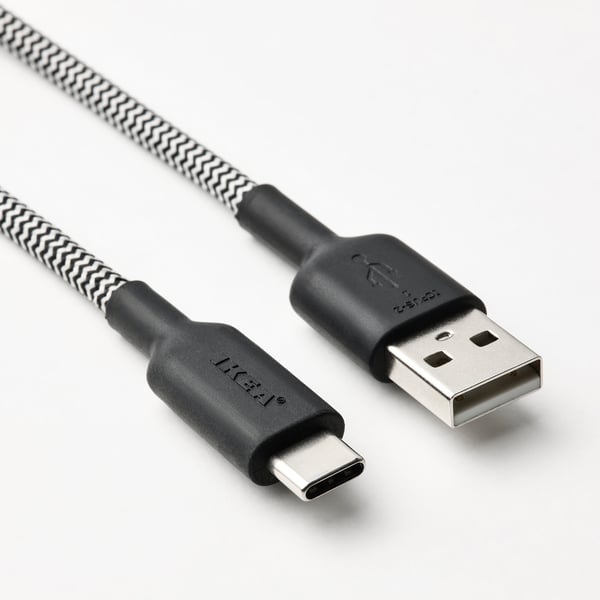 LILLHULT - LILLHULT USB-A to USB-C, black/white, 1.5 m
