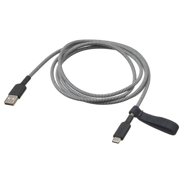 LILLHULT - USB-A to USB-C, black/white, 1.5 m