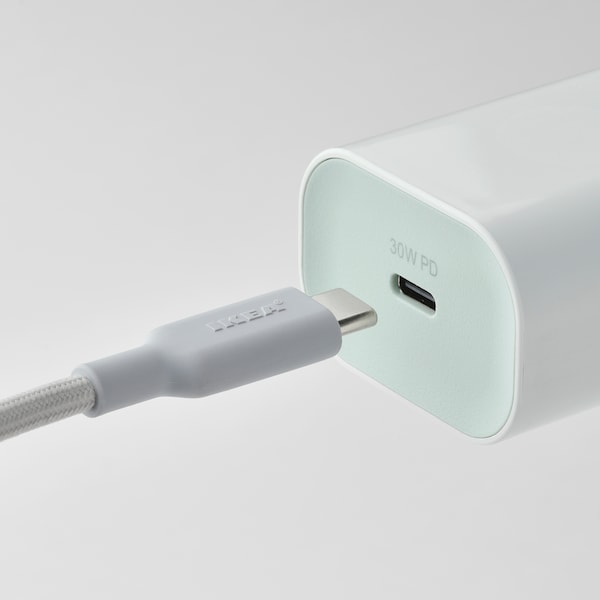 LILLHULT - USB-C to USB-C, light grey, 1.5 m