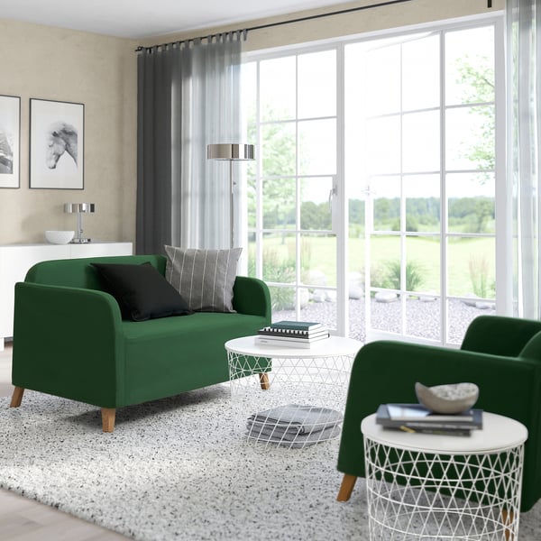 LINANÄS - Slipcover for 2-seater sofa, Vissle dark green ,