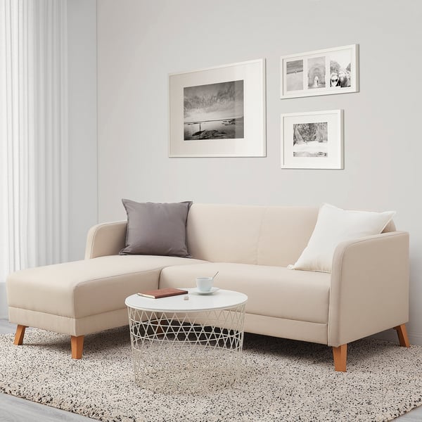 LINANÄS 3-seat sofa, with chaise longue/Vissle beige, 178x15x145 cm