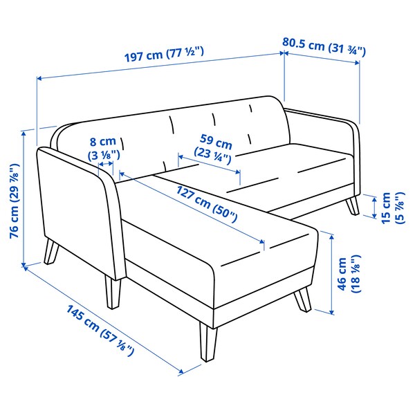 LINANÄS 3-seater sofa with chaise-longue/Vissle beige ,