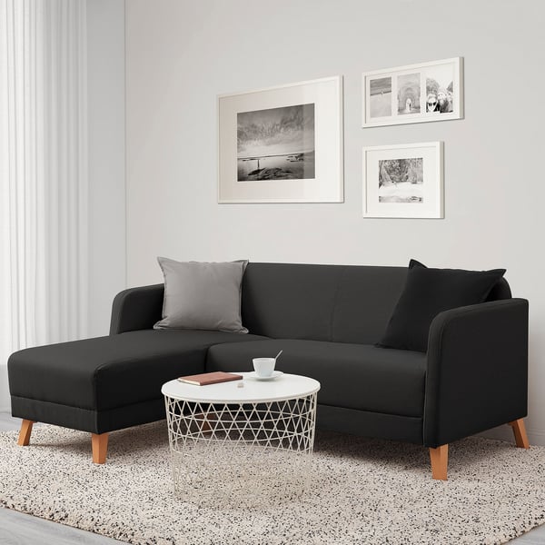 LINANÄS 3-seater sofa with chaise-longue/Vissle dark grey ,
