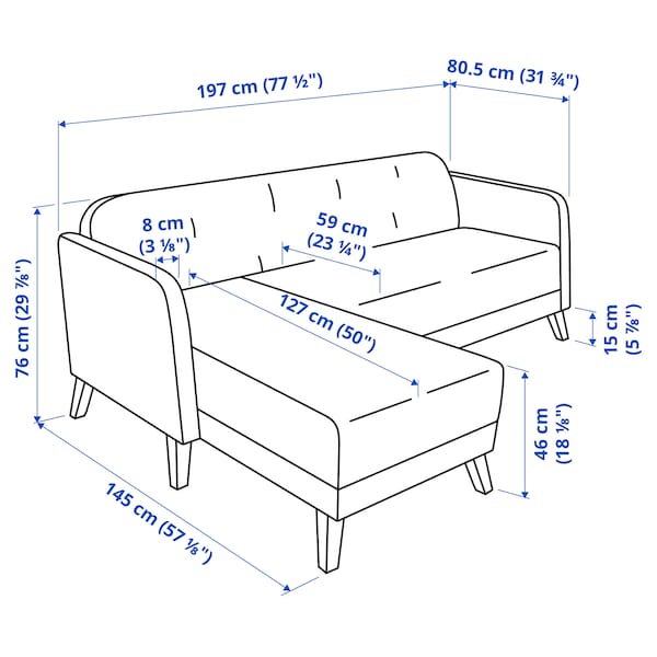 LINANÄS 3-seater sofa with chaise-longue/Vissle dark grey ,