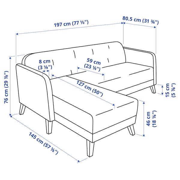 Ikea LINANÄS 3-seater sofa with chaise-longue/Vissle dark grey ,