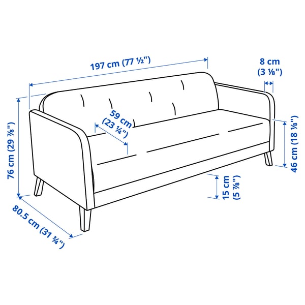 LINANÄS 3-seat sofa, Vissle beige, 197x76.0x80.5 cm