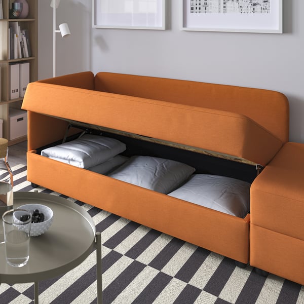 LINDÅKRA - 2-seater sofa bed, bright orange Knisa