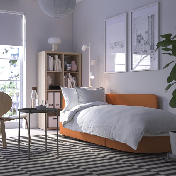 LINDÅKRA - 2-seater sofa bed, bright orange Knisa