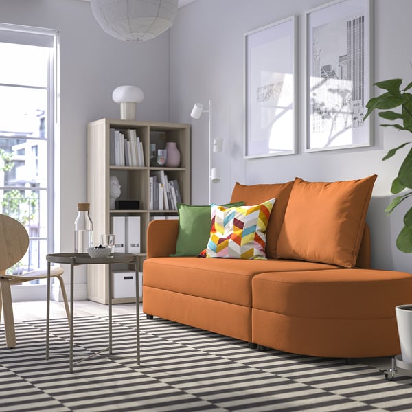 LINDÅKRA - 2-seater sofa bed, bright orange Knisa