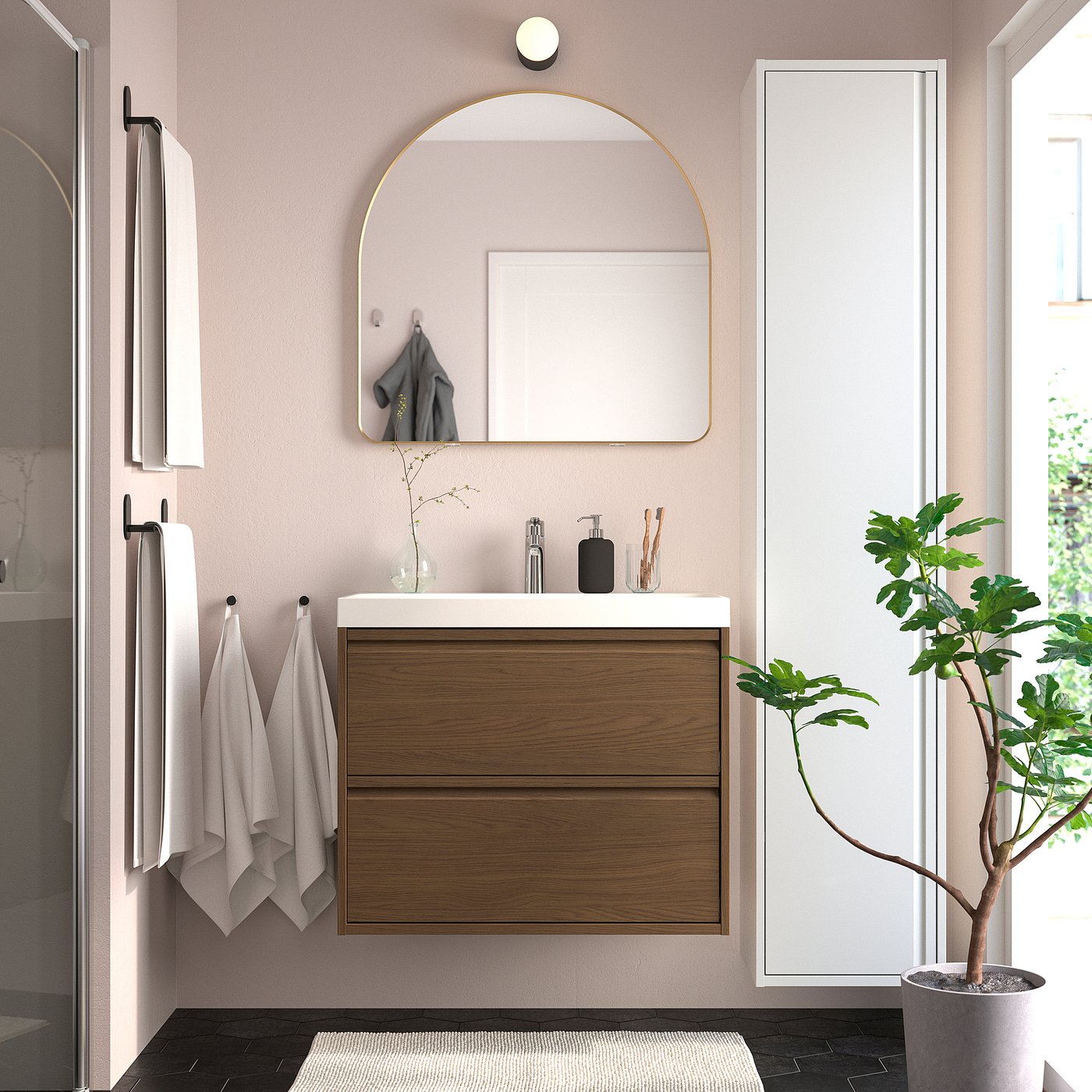 LINDBYN mirror, gold-colour, 80x80 cm