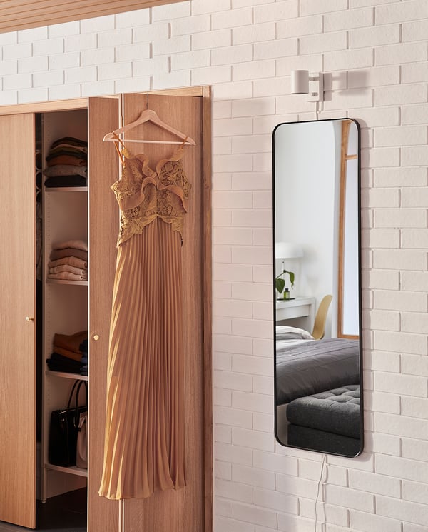 LINDBYN mirror, black, 40x130 cm