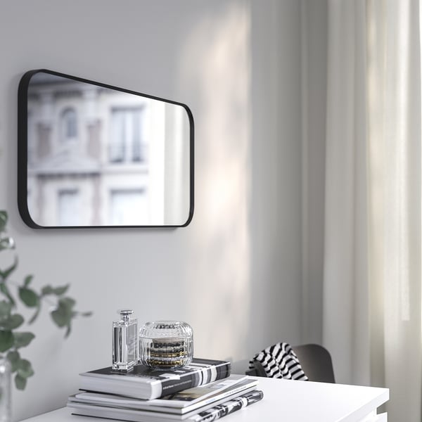 LINDBYN mirror, black, 28x60 cm