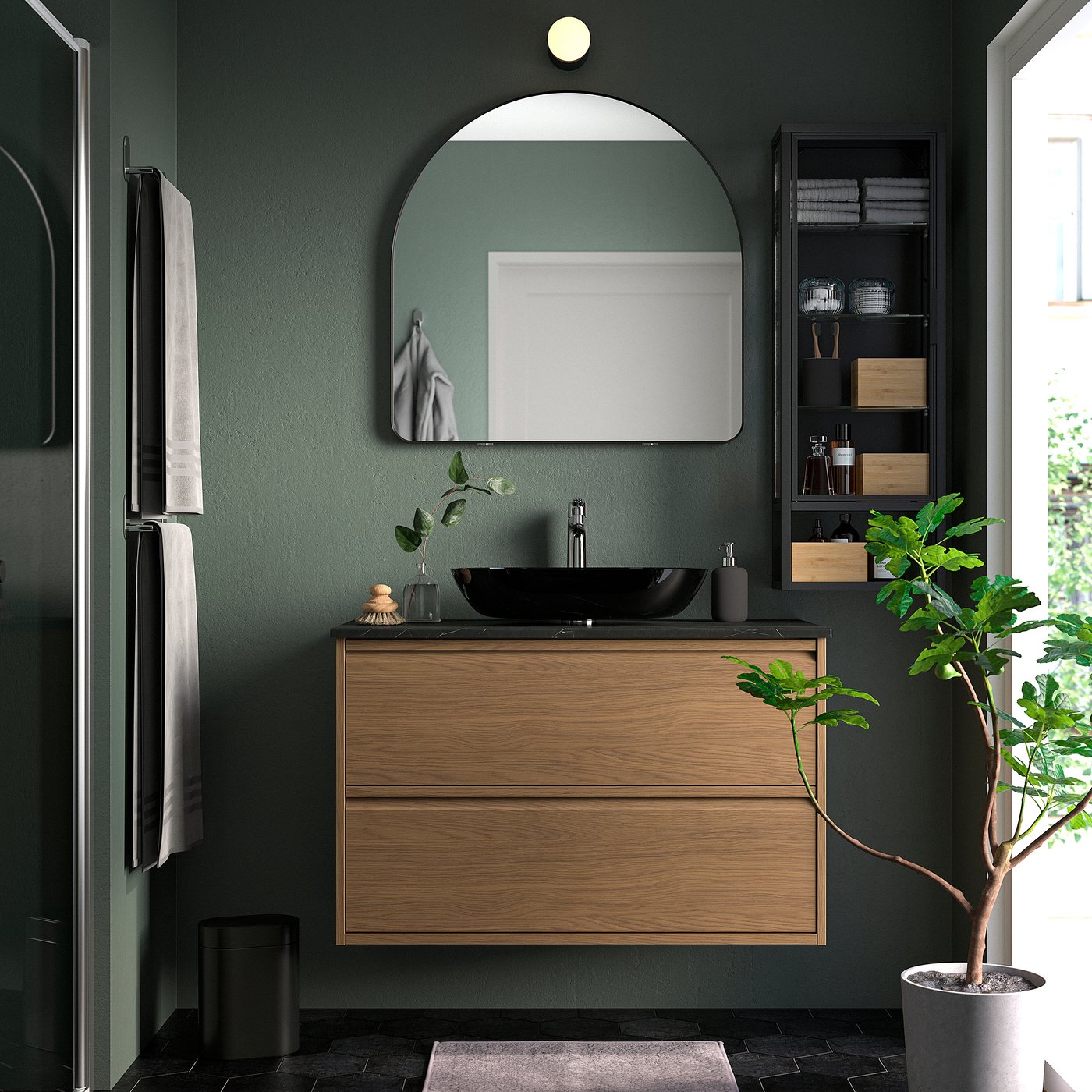 LINDBYN mirror, black, 80x80 cm