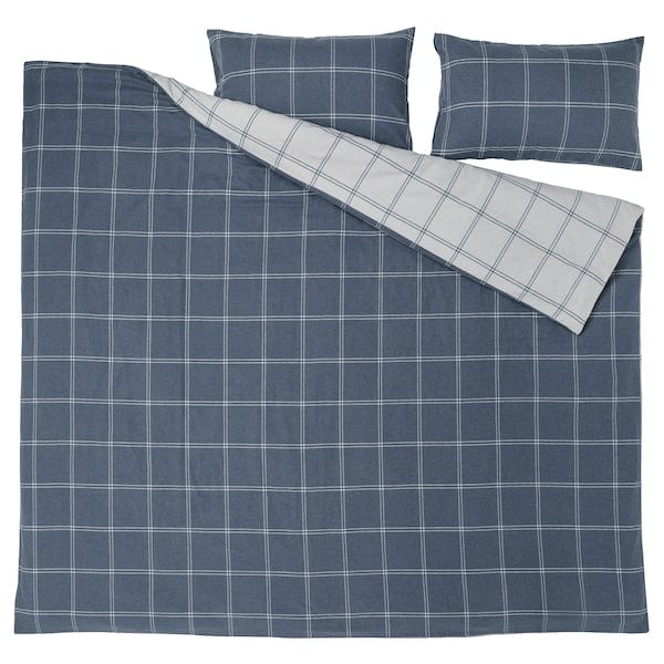 Ikea LINDDVÄRGMAL - Duvet cover and 2 pillowcases, blue/checkered,240x220/50x80 cm