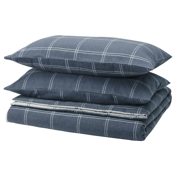 Ikea LINDDVÄRGMAL - Duvet cover and 2 pillowcases, blue/checkered,240x220/50x80 cm