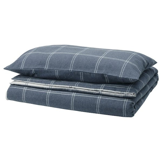 Ikea LINDDVÄRGMAL - Quilt cover and pillowcase, blue/check,150x200/50x80 cm