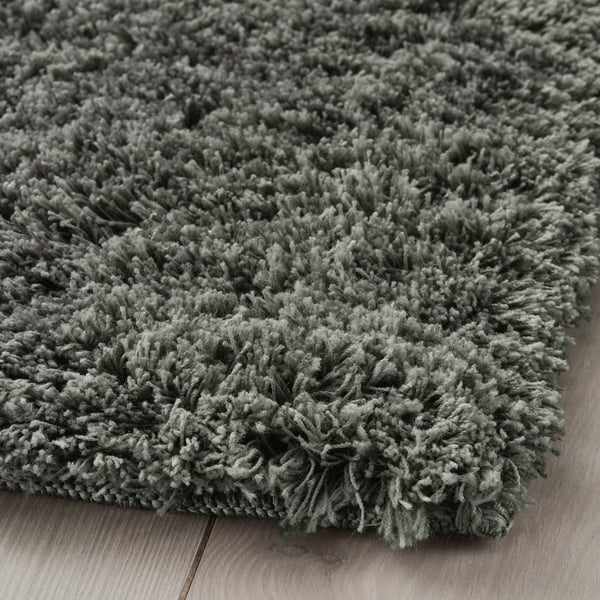 LINDKNUD rug, high pile, dark grey, 80x150 cm