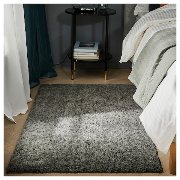 LINDKNUD - Rug, high pile, dark grey, 80x150 cm