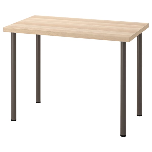 LINNMON / ADILS desk, white stained oak effect/dark grey, 100x60 cm