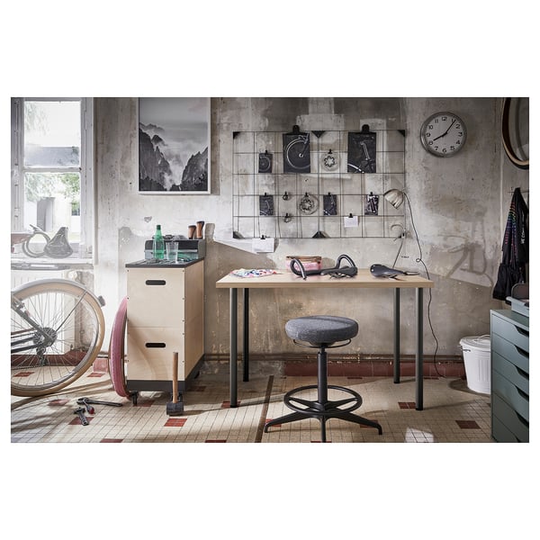 LINNMON / ADILS desk, white stained oak effect/dark grey, 100x60 cm
