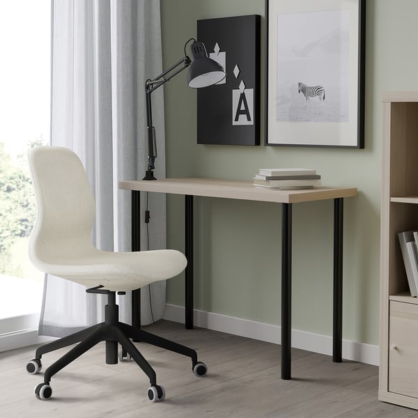 LINNMON / ADILS - LINNMON / ADILS Table, white stained oak effect/black, 100x45 cm