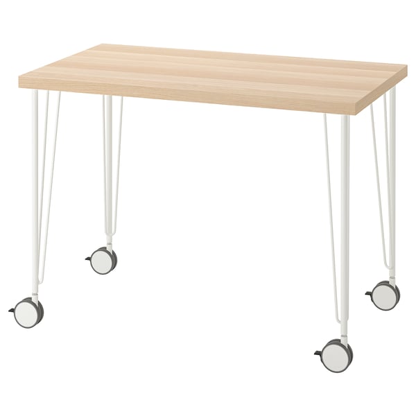 LINNMON / KRILLE desk, white stained oak effect/white, 100x60 cm